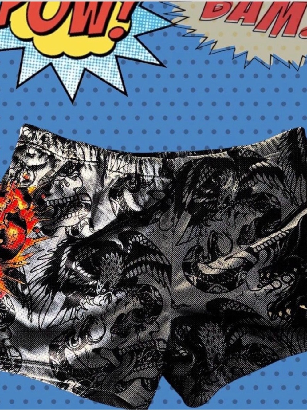 Ed Hardy Black Dragon Graphic Kids Shorts with Flame Accent